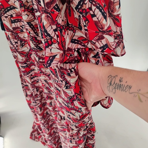 Happy X Nature NWOT Phoenix Butterflies Print Tiered Sleeved Maxi Dress - Picture 3 of 12